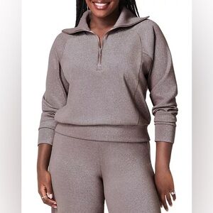 NWT Spanx Airessentials Half Zip Pullover With Shimmer - Smoke Silver, size L